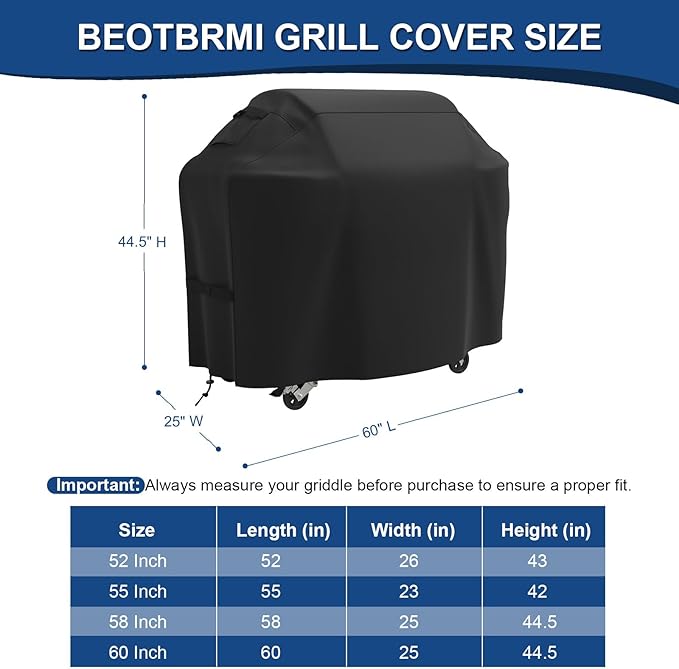 Grill Cover, BBQ Grill Covers for Outside 60 inch with Adjustable Straps, Waterproof & Weatherproof Protection, Heavy Duty Oxford Fabric for Weber, Genesis, Charbroil, etc