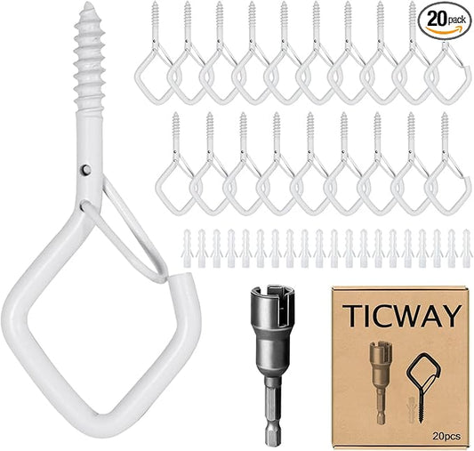 20 PCS Q-Hanger Hooks for String Lights, Ceiling Hooks for Hanging Plants, Wind Chimes, Bird Feeders, Lanterns, Christmas Decorations (Square Hanger)