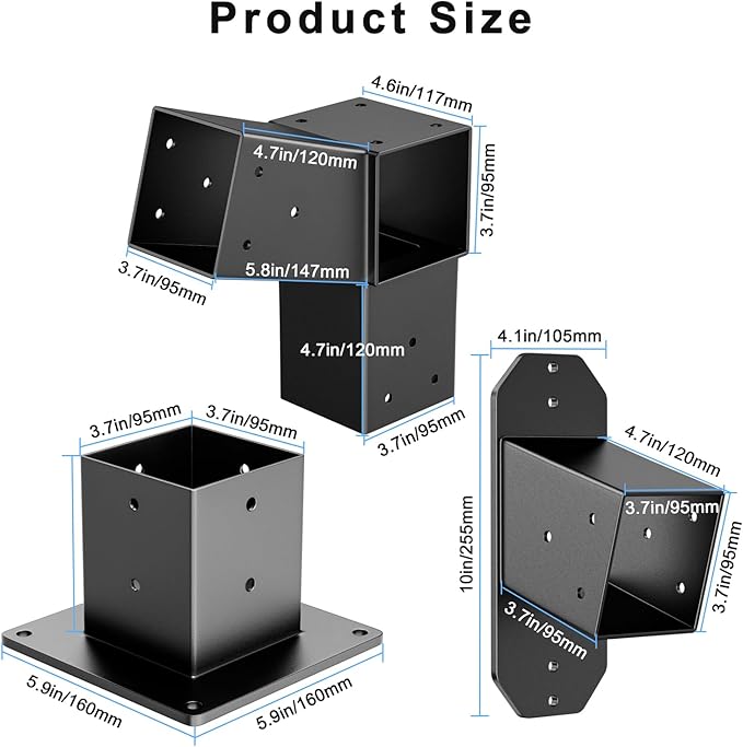 2 Pack Stainless Steel 15° Slanted roof pergola Bracket, firewood Sheds roof kit (3-Way End Corner), black