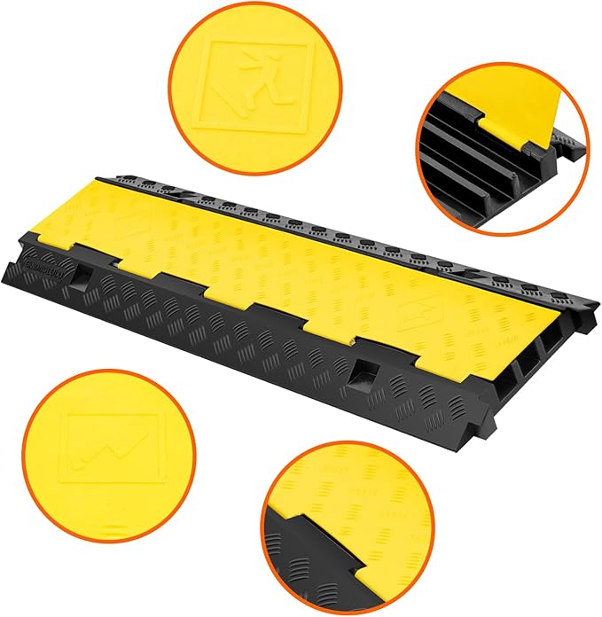 3 Channel 2 Pack Cable Protector Ramp Traffic Wire and Hose Ramp Cord Cover Heavy Duty Channels 44,000 lbs Load Capacity Cable Wire Ramps Speed Bump Driveway Cable Protective Cover