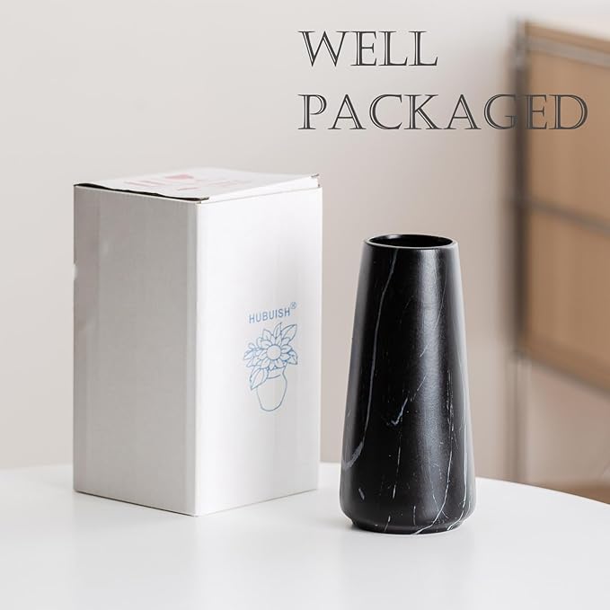 Marble Black Vase - 8" Big Black Ceramic vase for Flower, Simple Vases for Pampas Grass, Minimalist Farmhouse Boho vases for Centerpieces, Home Decor, Bathroom Decor