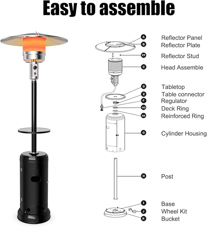 Tangkula 50,000 BTU Propane Patio Heater with Wheels, Outdoor Heaters for Patio with Shelf Tabletop, Stainless Steel Burner, Auto Shut Off & Tip-Over Protection, Portable Patio Heaters for Outdoor Use