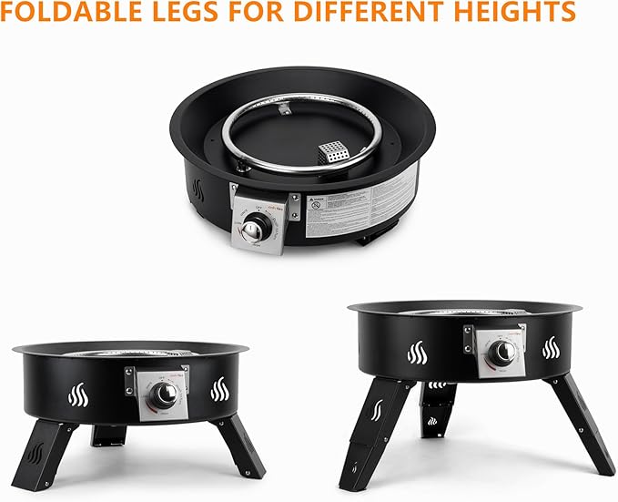 ONLYFIRE OUTDOOR LIVING Propane Fire Pit 19" with Gas Hose, Height Adjustable Gas Firepit with Lava Rocks -Portable Smokeless Fireplace for Outside Camping Bonfire Patio Backyard RV Tailgating, FP000