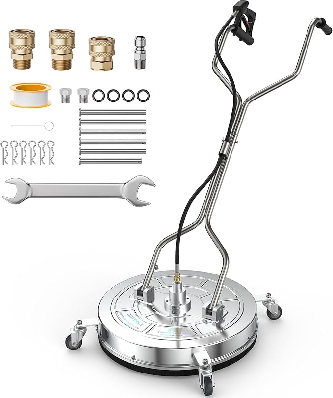 24" Pressure Washer Surface Cleaner with 4 Wheels - Dual Handle Stainless Steel Surface Cleaner with 4 Wheel, Pressure Washer Attachment for Concrete, Patio, Sidewalk, Deck, Driveways