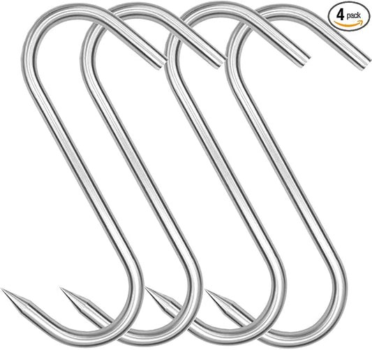 Meat Hook, 8Inch 10mm Heavy Duty S-Hooks Stainless Steel Meat Processing Butcher Hooks (10mm8inch)