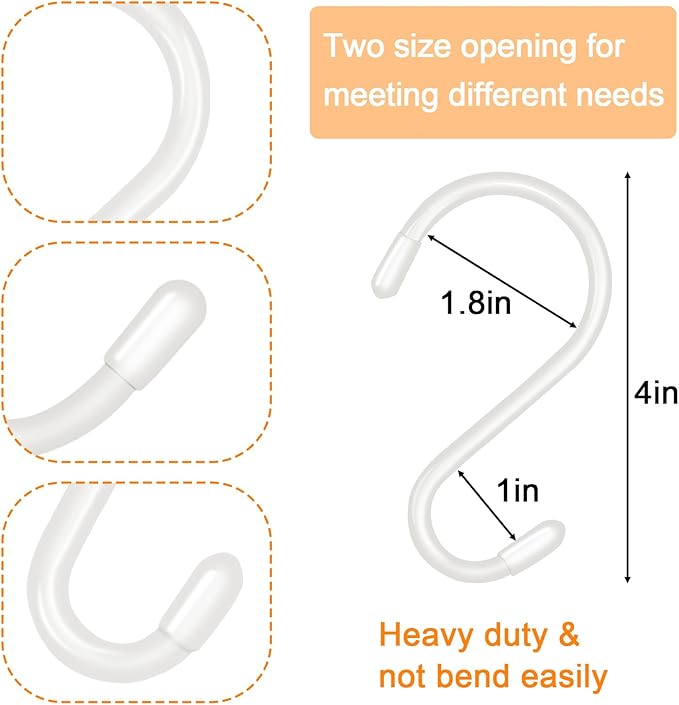 12 Pack 4 Inch S Hooks for Hanging Plants, Heavy Duty, Vinyl Coated Non Slip, White - Pot Rack Closet Hooks for Clothes, Kitchen Utensils, Pots, Pans, Bags