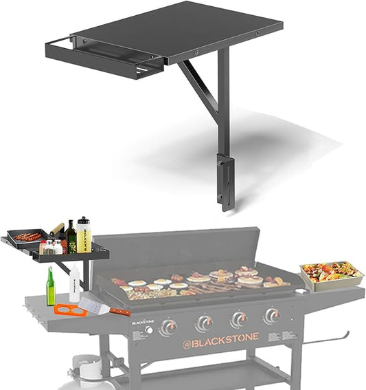 Upper Side Shelf with Griddle Caddy for 36″/28″/28XL Blackstone Griddles, Large Griddle Side Table with Bottle Holder for Easy Access, Blackstone Grill Accessories, Black (1 Pack)