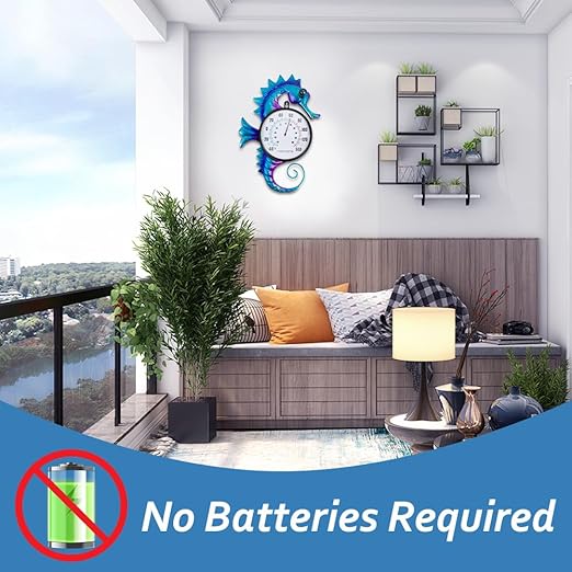 14" Seahorse Shape Outdoor Thermometer, Indoor Wall-Mounted Thermometer No Need Battery, Easy to Read for Patio Garden Living Room Decor