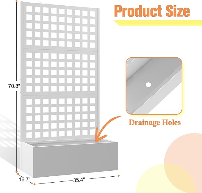 Metal Planter Box with Trellis & Wheels, Raised Garden Bed with Privacy Screen, Outdoor Standing Flower Beds with Drainage Hole for Climbing Plants, Vine, 35" Lx16 Wx71 H