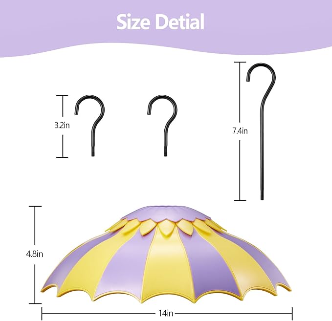 14" Baffle for Bird Feeder with Ant Moat, Bird Feeder Cover with Ant Guard & 3 Hooks for Hummingbird Feeder and Wild Bird Feeder, Bright Colors Attract Birds (14 inches, Green Yellow)