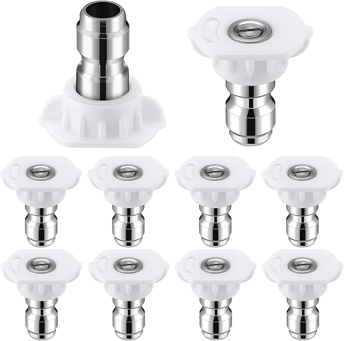 1/4 Inch Pressure Washer Nozzle Tips Quick Connector 2.5 Gpm 4000 Psi Power Washer Spray Tips Set for Home Car Patio Driveway(White,10 Pack)