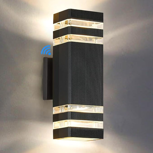 SHIMR Modern Outdoor Wall Lights with Dusk to Dawn Sensor, Outdoor Light Fixture Wall Mount with GU10 Bulbs, Square Up and Down Lights for House Porch Front Door 13" Height [ETL Listed]