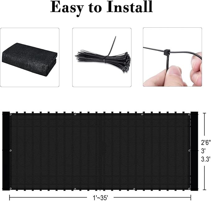 SUNLAX 3'x10' Black Balcony Privacy Screen Fence Windscreen Cover Fabric Shade Netting Mesh Cloth with Grommets UV Protection for Patio, Backyard, Porch, Railing Shield 90% (We Make Custom Sizes)