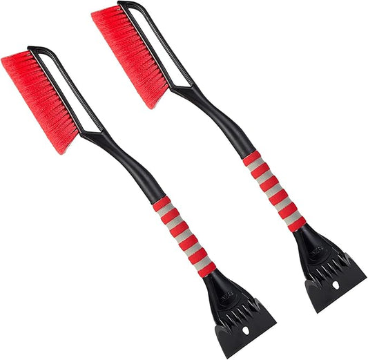 FOVAL 27" Snow Brush with Wider Ice Scraper (4.73" Width)(2 Pack), Snow Removal Car Brush with Comfortable Foam Grip for Cars, Trucks, SUVs, Windshield (Heavy Duty ABS, PVC Brush)(Red)