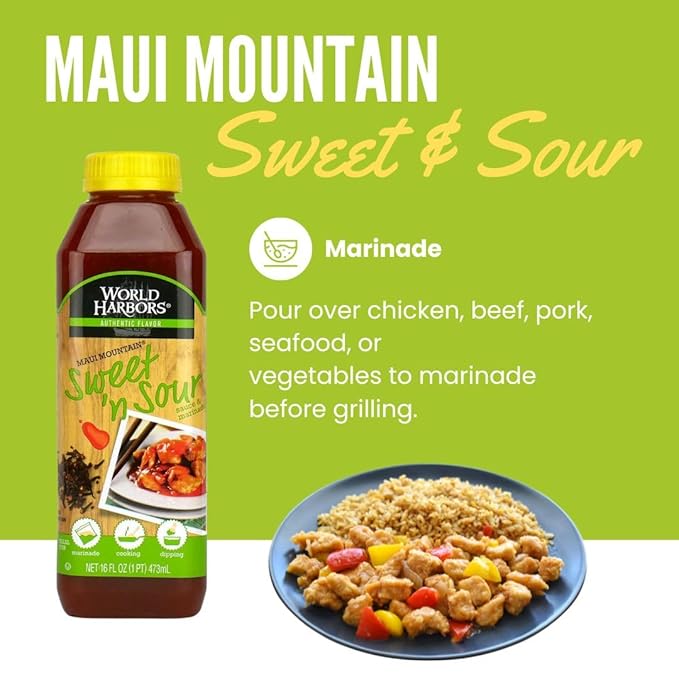 World Harbors Maui Sweet and Sour Sauce - Hawaii Style Perfect for Dipping, Dumplings, Chicken Nuggets, Various Meats Including Beef, Pork, Seafood & Vegetable Made in USA 16-Fl Oz Bottles (Pack of 2)