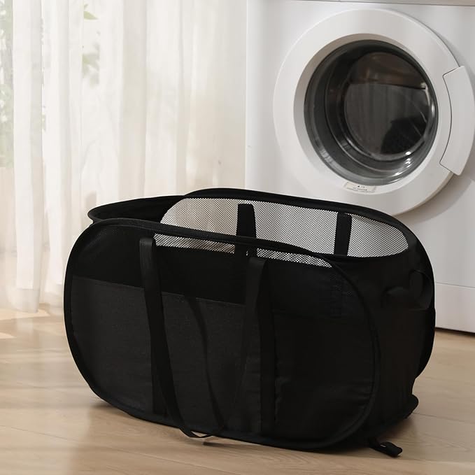 2 Pcs Collapsible Laundry Baskets, Tear Proof Pop Up Laundry Hamper with Dual Handles, Durable Foldable Laundry Basket, Easy to Carry Laundry Hamper for Home, Laundry Room, Bedroom, Dorm, Travel Black