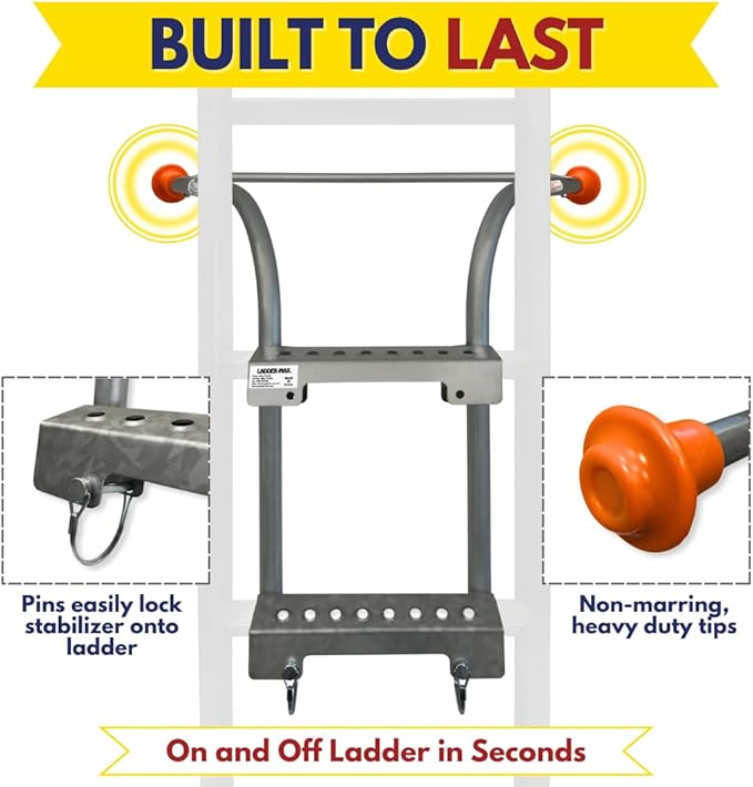 Stabilizer - Extension Ladder Stabilizer for Roof and Wall - Gutter Protector Attachment Hooks to and fits Most Ladders - Stability and Safety - Heavy Duty Ladder Standoff Tool