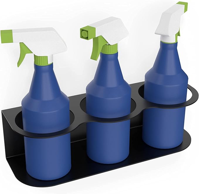 Koova 3 All-Purpose Spray Bottle Holder | Easy Install Wall Mount Hardware Included | Heavy-Duty Powder Coated Steel Storage Rack for Garage And Home | Craft Workspace Paint Bottle Organizer USA Made