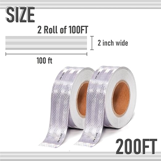 2" X 200ft DOT-C2 Reflective Safety Tapes Silver Adhesive Reflector Tape for Trailer Cars Trucks Outdoor Waterproof (Silver200FT)