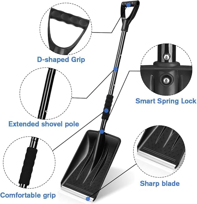 Snow Shovel 2025 Upgrade - Large Capacity Lightweight Aluminum Snow Removal Tool for Car Driveway Garden Camping Portable Parent Child Snow Play Shovel (Black)