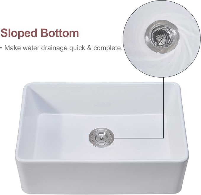 24 x 16 Inch Apron-Front White Porcelain Ceramic Fireclay Kitchen Farmhouse sink, Single Basin Country Barn Small Farm Sinks Combo with Bottom Grid & Drain Strainer