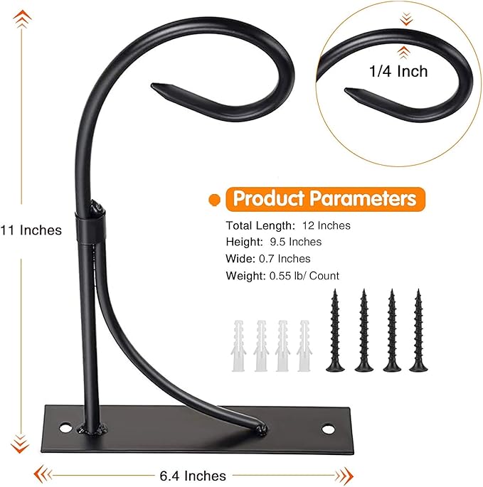 11 Inch Wall Mount Hanging Plant Hook, Rust-Resistant Iron Plant Hanger for Indoor & Outdoor Use