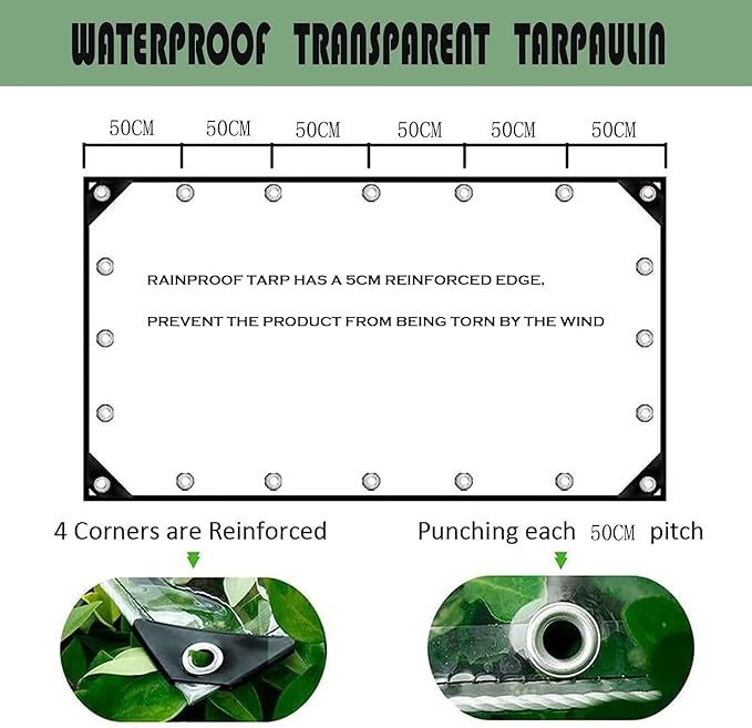 12' x 16' Clear Vinyl Tarp, PVC 14 Mil Tarpaulin, Clear Tarps with Grommets, Duty Heavy Tear Resistant Cover for Camping, Plants Greenhouse, Cars, Patio and Pavilion