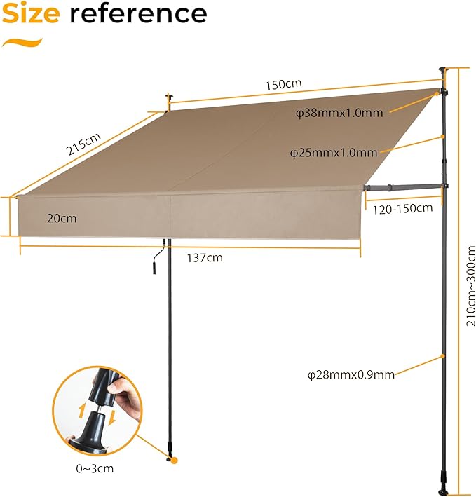 HOMEDEMO Manual Retractable Awning 59" W x 118" H,Side Bar 47-59in Patio Awning Retractable Outdoor Sunshade Shelter Height Adjustable Sunsetter Retractable Awning UV Protection for Backyard Garden