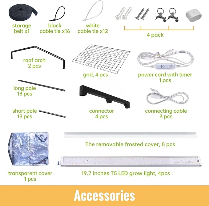 Mini Indoor Greenhouse with Grow Light - 4 Tier Outdoor Portable Greenhouse with Shelves, Waterproof PVC Cover and 4 Dimmable 1.6FT 20W Grow Lights, 26.4"(L) X 19"(W) X 61"(H)