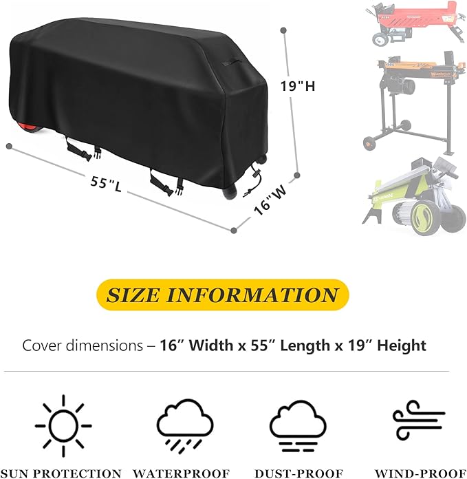 Log Splitter Cover for 5-9 Ton Gas-Powered and Electric-Powered Horizontal Log Splitters. Waterproof Outdoor All-Weather - Thickened and Tear-Resistant, Dustproof, Rainproof and UV-Proof