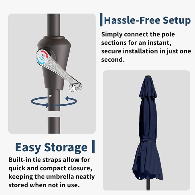 10FT Solar Umbrella 32 LED Lighted Patio Umbrella Table Market Umbrella w/Tilt and Crank, UV-Resistant Outdoor Umbrella for Pool, Garden, Deck, Navy Blue