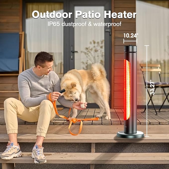 ThermoMate Electric Patio Heater, 1500W IP65 Outdoor/Indoor Infrared Heater with Remote, 8 Heating Levels 8-Hour Timer & Oscillation, Tip-over Protection for Garage Backyard Restaurant