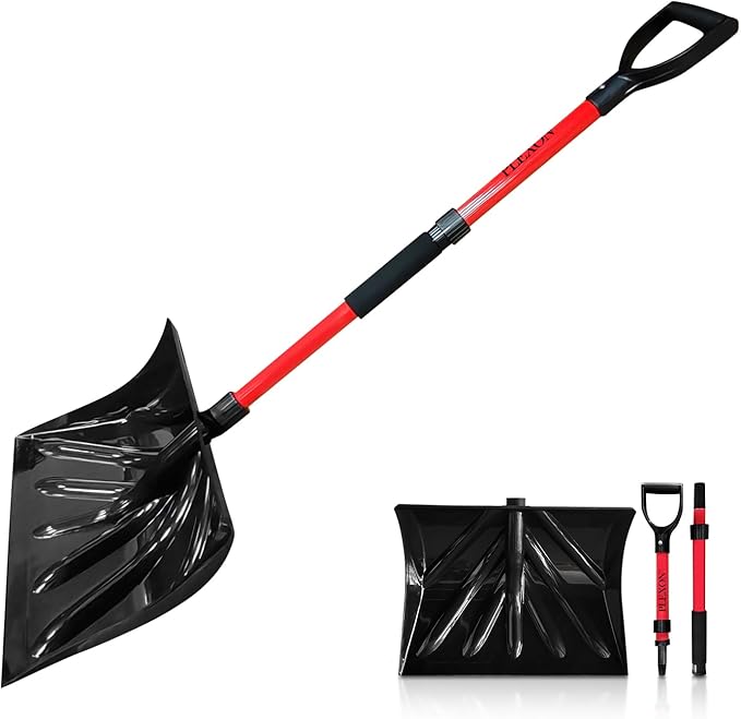 PLEXON Snow Shovel for Driveway, Snow Shovel for Car, Lightweight for Snow Removal, Home Garage, 47" Ergonomic, Plastic with D-Grip Handle