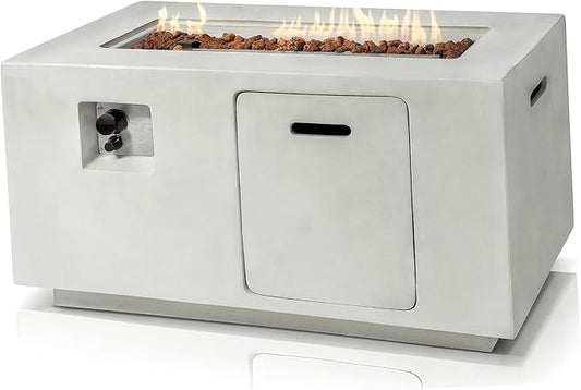 Serenelife Fire Pit Table - 50,000 BTU Propane Gas Fire Pit with Adjustable Flame & Stainless Steel Burner, Weather Resistant, Easy Propane Access, Perfect for Parties & BBQs with Elegant Lava Rock