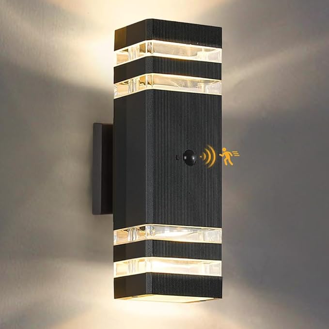 SHIMR Motion Sensor Outdoor Lights, Dusk to Dawn Outdoor Light Fixture with LED Bulbs Included, Exterior Wall Light Aluminum Sconce Up and Down Outside Lights for House Porch Patio Garage [ETL Listed]