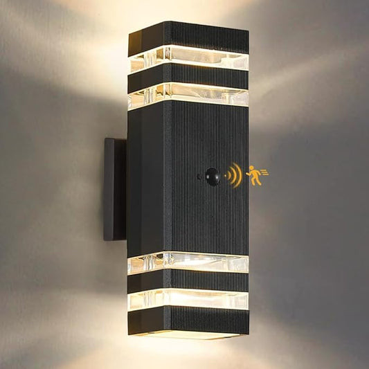 SHIMR Motion Sensor Outdoor Lights, Dusk to Dawn Outdoor Light Fixture with LED Bulbs Included, Exterior Wall Light Aluminum Sconce Up and Down Outside Lights for House Porch Patio Garage [ETL Listed]