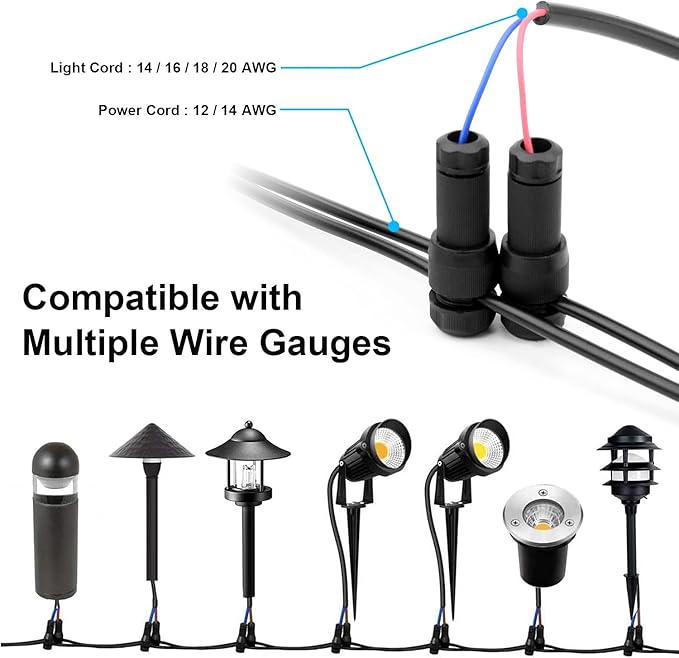 20 Pack Low Voltage Landscape Light Wire Connector Outdoor 14-20 Gauge Cable Connectors for Landscape Path Lights Work with Malibu Paradise Moonrays and More