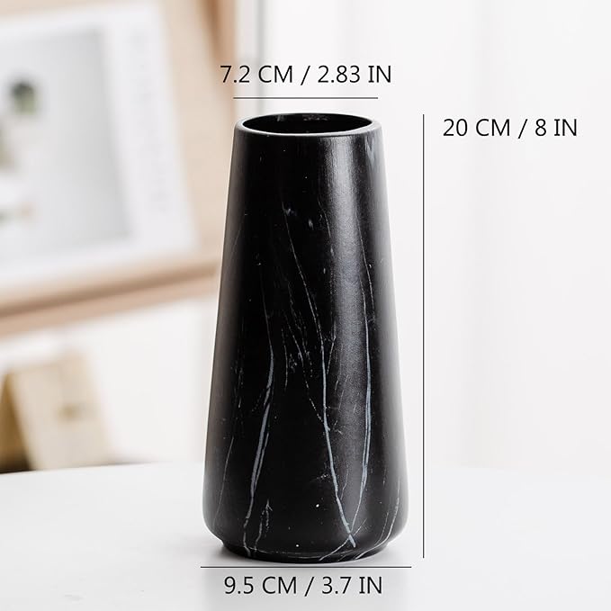Marble Black Vase - 8" Big Black Ceramic vase for Flower, Simple Vases for Pampas Grass, Minimalist Farmhouse Boho vases for Centerpieces, Home Decor, Bathroom Decor