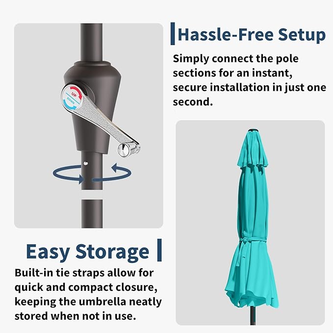 10FT Solar Umbrella 32 LED Lighted Patio Umbrella Table Market Umbrella w/Tilt and Crank, UV-Resistant Outdoor Umbrella for Pool, Garden, Deck, Aqua Blue