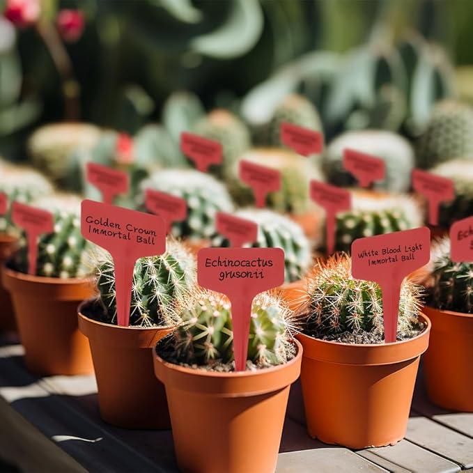 Plant Labels, 200pcs Red Plant Markers, Outdoor Waterproof Stakes, Plastic Tags for Seedlings, Greenhouse Accessories, Herb Garden Signs Decorative