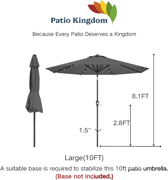 10FT Solar Umbrella 32 LED Lighted Patio Umbrella Table Market Umbrella w/Tilt and Crank, UV-Resistant Outdoor Umbrella for Pool, Garden, Deck, Gray
