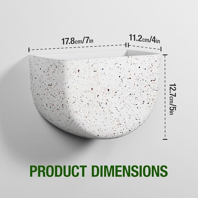 2 Pack Wall Hanging Planter Pots for Indoor and Outdoor Plants, 7 Inch Half-Moon-Shaped Plastic Wall Planter, Wall Mounted Succulent Planters (Speckled White)