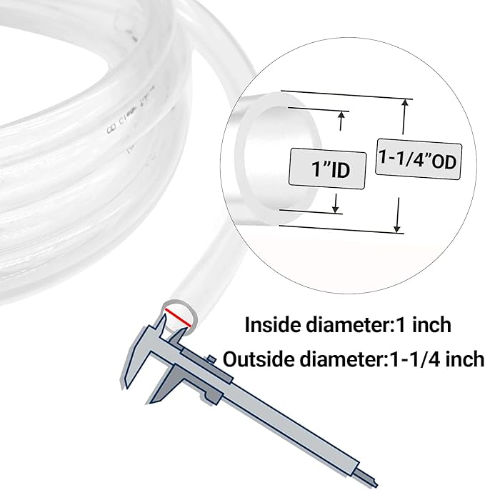 1’’ ID × 1-1/4’’ OD - 10 ft Clear Plastic Vinyl Tubing, Flexible PVC Hose Lightweight Non-Toxic vinyl Tube for Transfer Water Air Oil