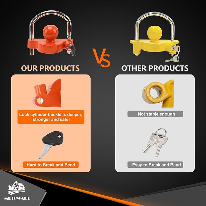 METOWARE Trailer Coupler Lock Universal Adjustable Heavy-Duty Steel Trailer Hitch Lock, Anti Theft Trailer Ball Lock Towing Lock for Towing Trailer Security Fits 1-7/8",2”, 2-5/16" Coupler Orange