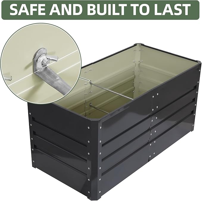 1MORE Raised Garden Bed- 4x2x1.8ft Planter Garden Boxes Outdoor, Raised Beds for Gardening, Large Metal Garden Bed Kit for Vegetables Flower, Deep Root Planter Raised Beds with Tools.Gray