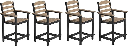 HDPE Tall Adirondack Chair, Weather Resistant Balcony Chairs for Garden, Backyard, Poolside, Capacity 300 LBS(4 PCS，Brown&Black)