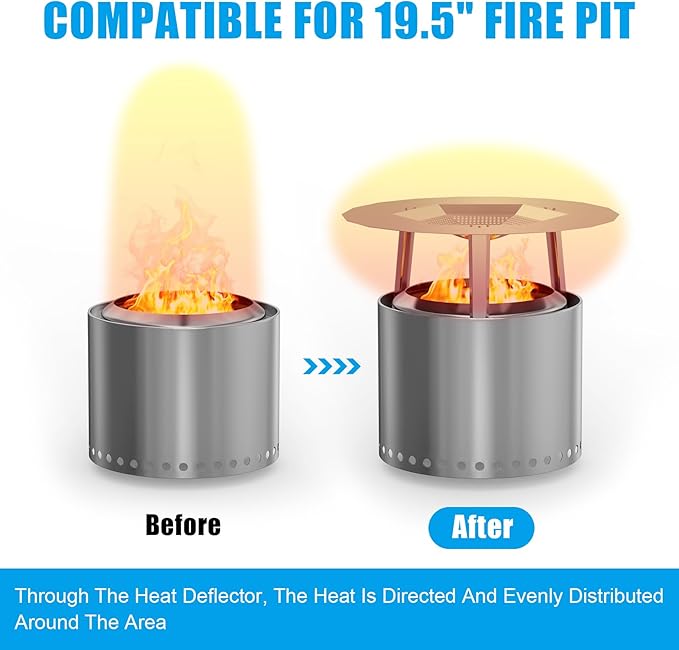 One-Piece Heat Deflector for Solo Stove Bonfire 19.5", Stainless Steel Heat Diffuser Accessories for Bonfire Fire Pit with 3 Leg for Most 19.5 inches Outdoor/Indoor Backyard Camping Fire Pit Stove