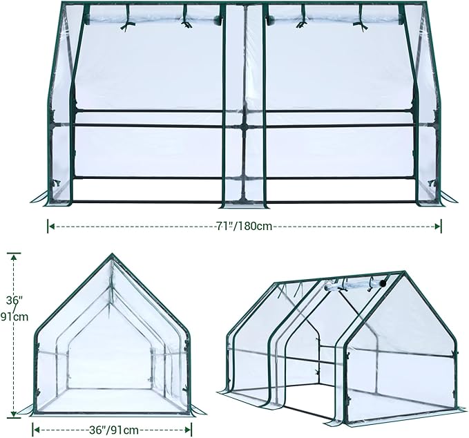 Ohuhu Portable Mini Greenhouse, 71"x36"x36" Greenhouses for Outdoors with Dual Large Zipper Doors & Ground Stakes, Waterproof & UV Protected Plastic Green House for Outside Garden Patio Transparent