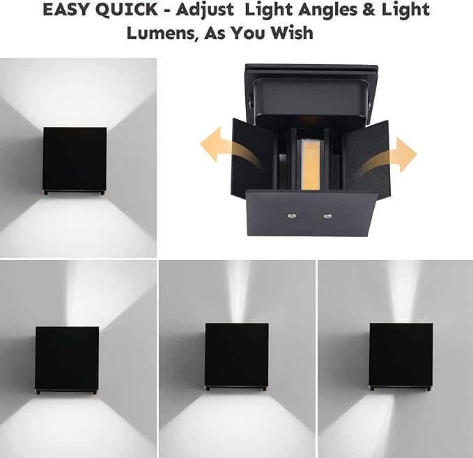 20W Outdoor Wall Light, Modern Waterproof 6500K Porch Light, Adjustable Up & Down Beam, 2 Pack - YY-BD-020