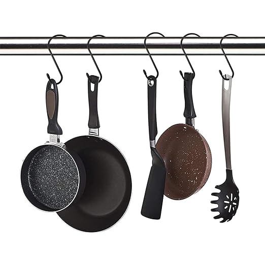 24 Pack 6 Inch S Hook, Large Vinyl Coated S Hooks with Rubber Stopper Non Slip Heavy Duty S Hook, Steel Metal Black Rubber Coated Closet S Hooks for Hanging Jeans Plants Jewelry Pot Pan Cups Towels